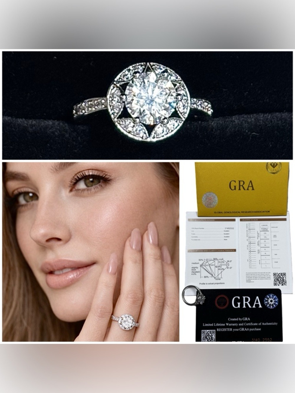 Moissanite (Lab grown Diamond) Halo Engagement Ring
